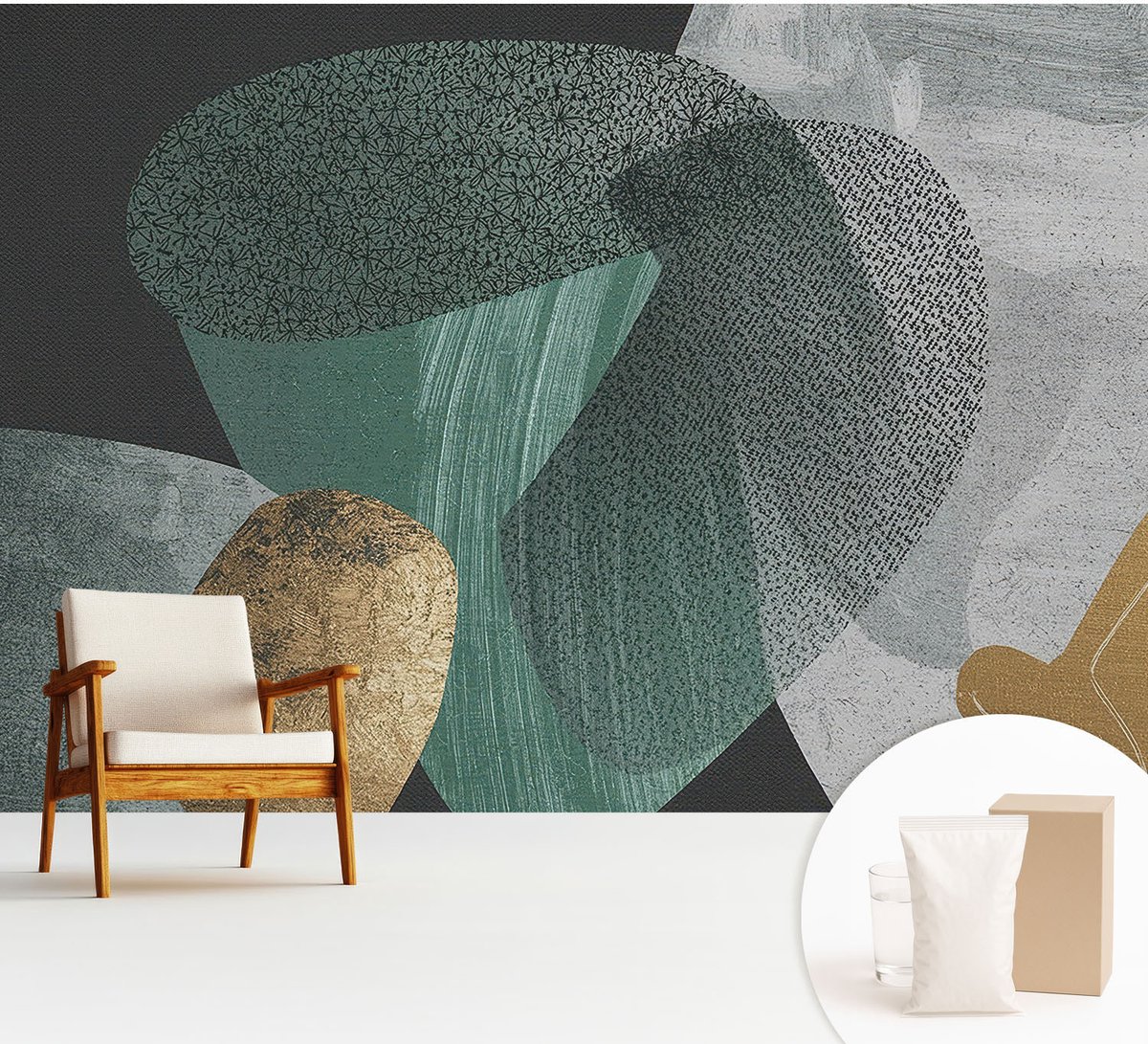 Wallfluent Fotobehang - Groente Vliesbehang - 312x219 cm - Abstracte Geometrie Muurschildering - Slaapkamer behang Deel - Fotobehang Vlies - Gang behang