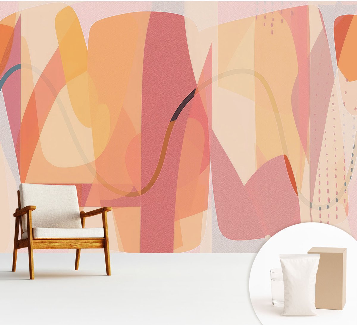 Wallfluent Fotobehang - Oranje Vliesbehang - 312x219 cm - Kleurrijke Abstractie Muurschildering - Slaapkamer behang Abstractie - Fotobehang Vlies - Slaapkamer behang