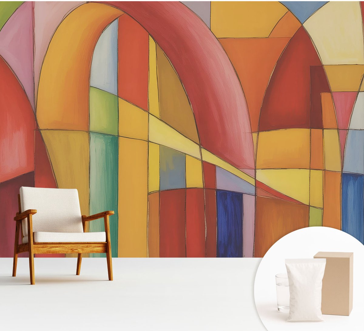 Wallfluent Fotobehang - Rood Vliesbehang - 312x219 cm - Energievormen Muurschildering - Slaapkamer behang Abstractie - Fotobehang Vlies - Slaapkamer behang