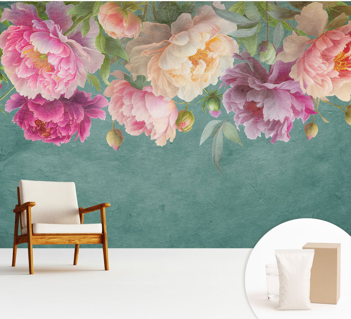Wallfluent Fotobehang - Groente Vliesbehang - 312x219 cm - Bloemige Elegantie Muurschildering - Gang behang Bloemen En Planten - Fotobehang Vlies - Slaapkamer behang