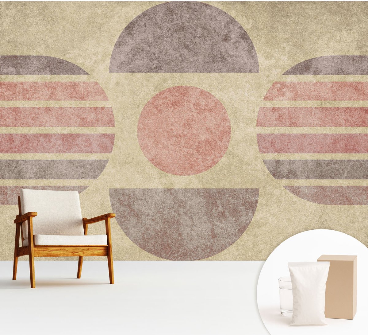 Wallfluent Fotobehang - Beige Vliesbehang - 312x219 cm - Geometrische Vormen Muurschildering - Gang behang Abstractie - Fotobehang Vlies - Gang behang