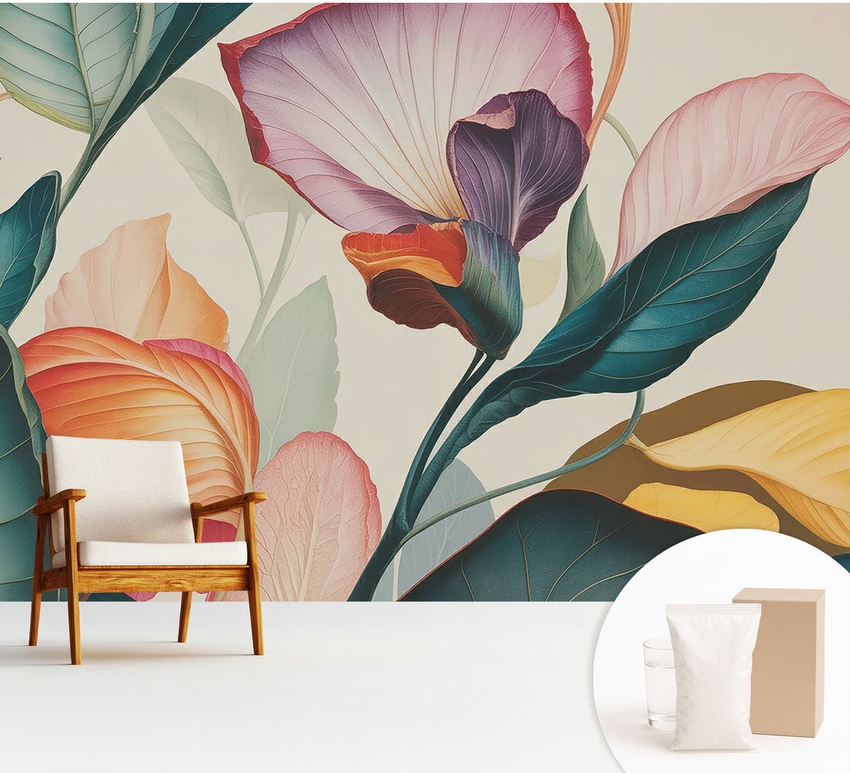 Wallfluent Fotobehang - Groente Vliesbehang - 312x219 cm - Kleurrijke Bloemen Muurschildering - Gang behang Bloemen En Planten - Fotobehang Vlies - Slaapkamer behang