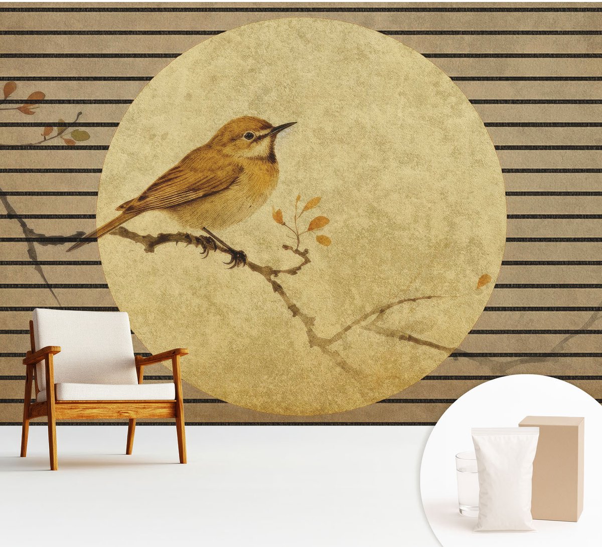 Wallfluent Fotobehang - Wit Vliesbehang - 312x219 cm - Harmonievogel Fotobehang Vlies - Hal behang Dieren - Muurschildering - Hal behang