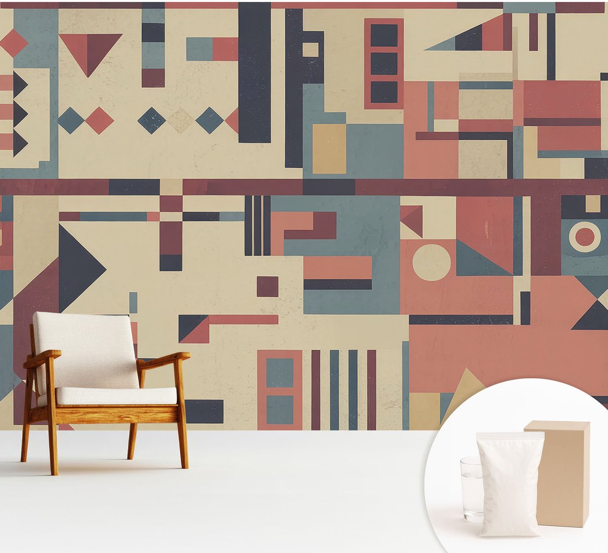 Wallfluent Fotobehang - Beige Vliesbehang - 312x219 cm - Abstracte Compositie Fotobehang Vlies - Woonkamer behang Geometrie - Muurschildering - Woonkamer behang