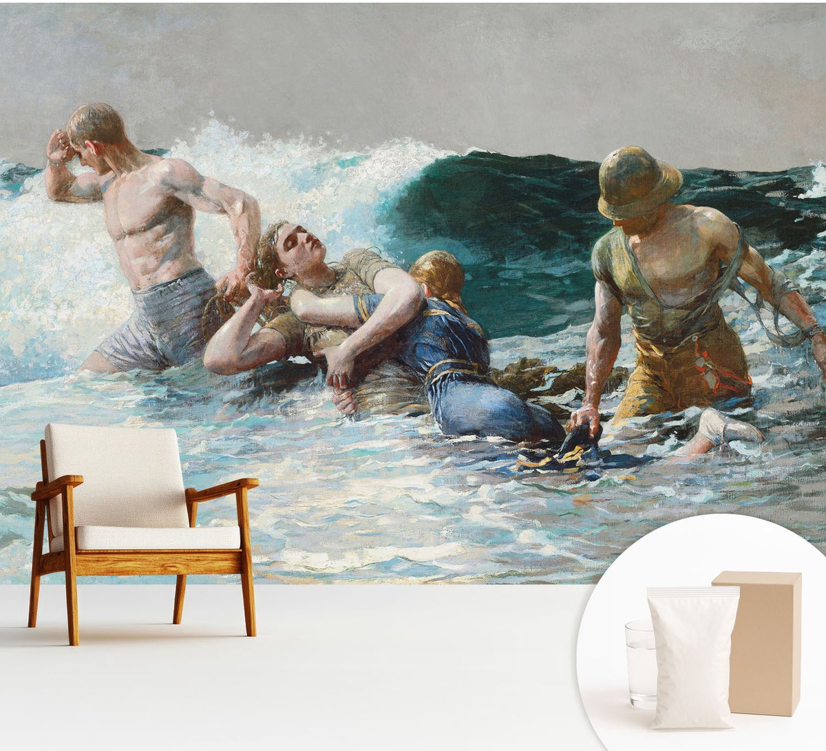 Wallfluent Fotobehang - Zwart Vliesbehang - 312x219 cm - Zeegevechten Fotobehang Vlies - Hal behang Mensen - Muurschildering - Woonkamer behang