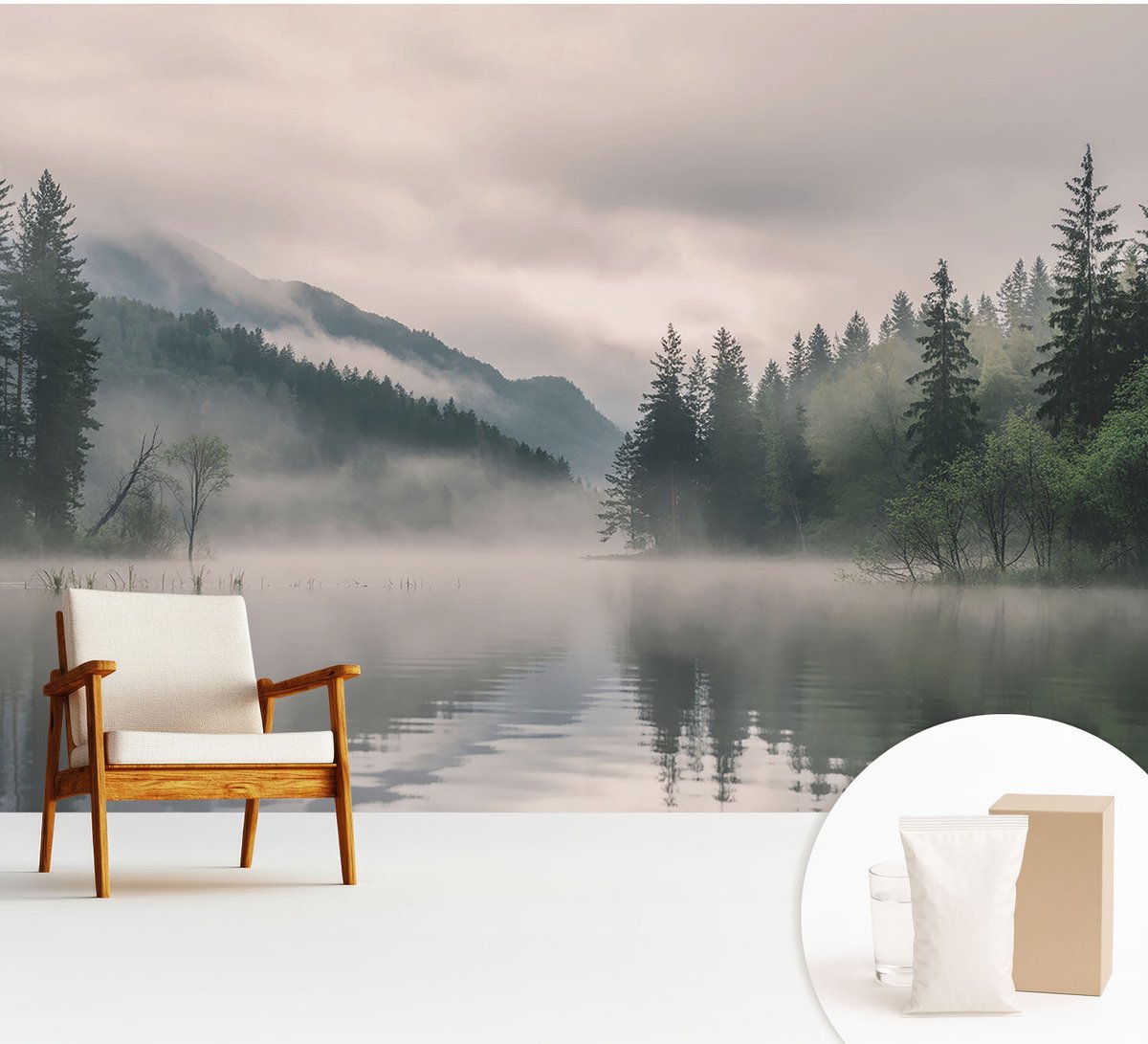 Wallfluent Fotobehang - Grijs Vliesbehang - 312x219 cm - Atmosferisch Meer Muurschildering - Slaapkamer behang Landschappen - Fotobehang Vlies - Gang behang