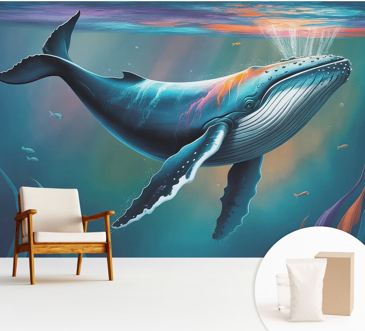Wallfluent Fotobehang - Blauw Vliesbehang - 312x219 cm - Zeereus Fotobehang Vlies - Hal behang Dieren - Muurschildering - Hal behang