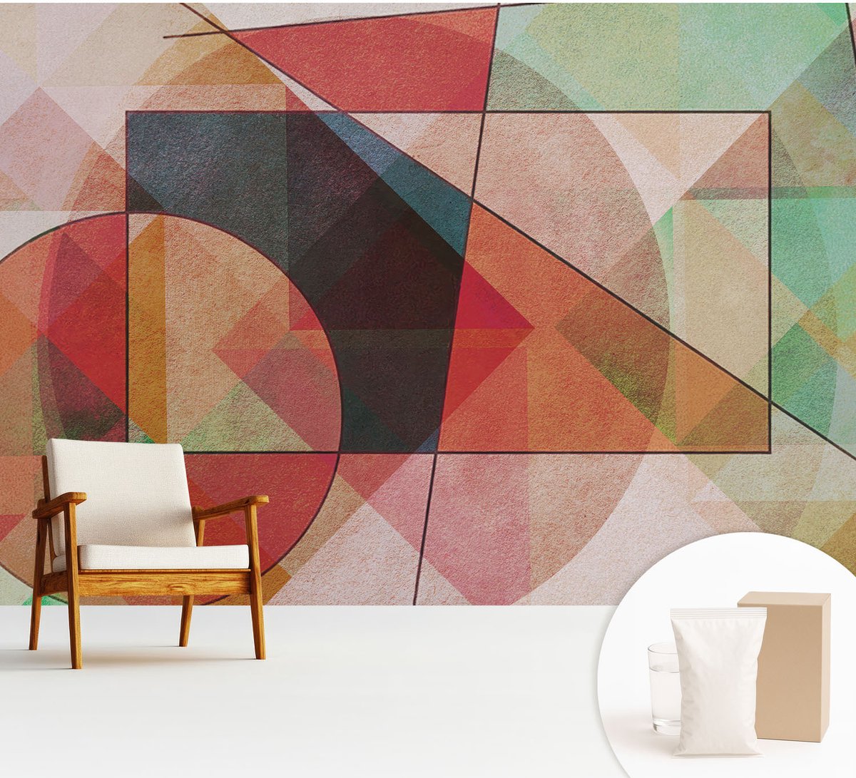 Wallfluent Fotobehang - Rood Vliesbehang - 312x219 cm - Geometrische Abstractie Muurschildering - Slaapkamer behang Abstractie - Fotobehang Vlies - Slaapkamer behang