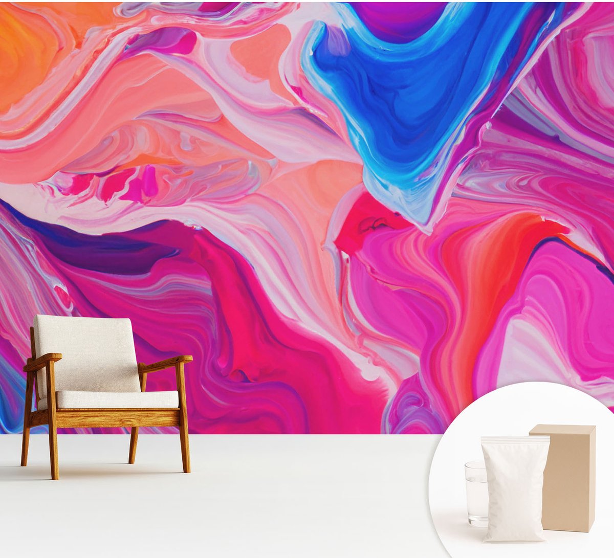Wallfluent Fotobehang - Roze Vliesbehang - 312x219 cm - Vloeibare Golven Fotobehang Vlies - Hal behang Abstractie - Muurschildering - Woonkamer behang