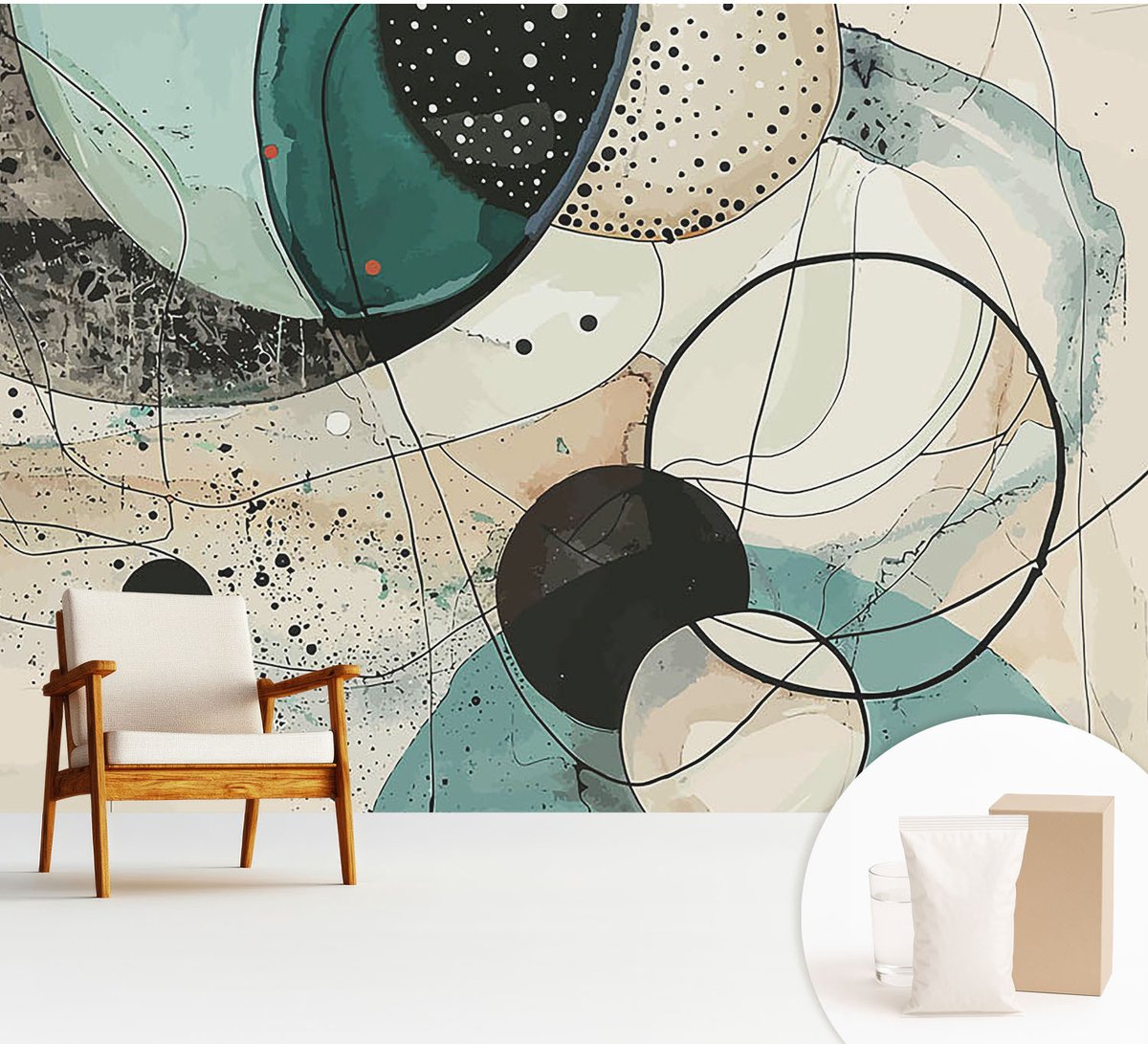 Wallfluent Fotobehang - Grijs Vliesbehang - 312x219 cm - Kleurrijke Cirkels Muurschildering - Gang behang Abstractie - Fotobehang Vlies - Gang behang