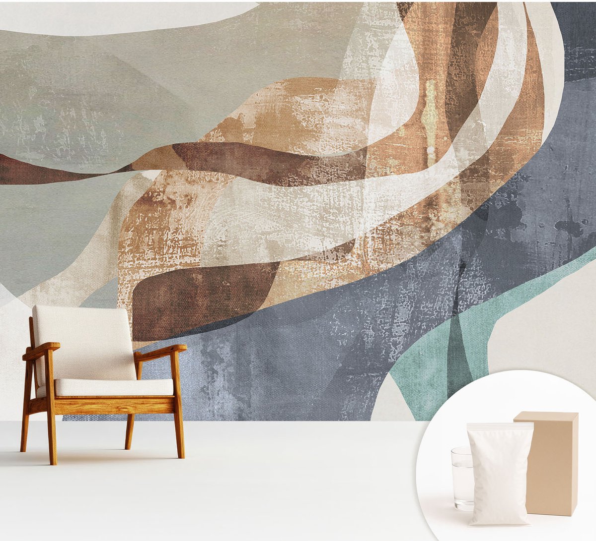 Wallfluent Fotobehang - Grijs Vliesbehang - 312x219 cm - Abstracte Compositie Fotobehang Vlies - Hal behang Abstractie - Muurschildering - Hal behang
