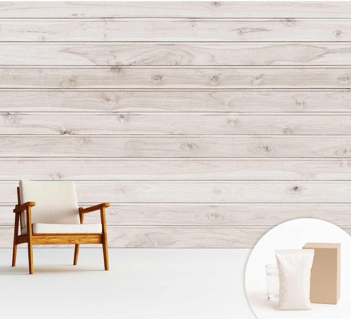 Wallfluent Fotobehang - Wit Vliesbehang - 312x219 cm - Natuurlijk Hout Fotobehang Vlies - Hal behang Texturen - Muurschildering - Woonkamer behang