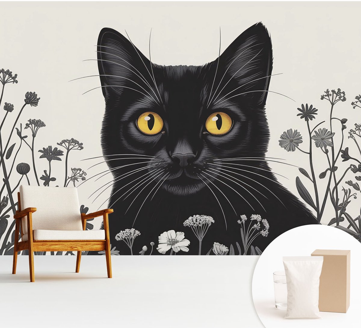 Wallfluent Fotobehang - Wit Vliesbehang - 312x219 cm - Kattenbloemen Fotobehang Vlies - Hal behang Dieren - Muurschildering - Hal behang