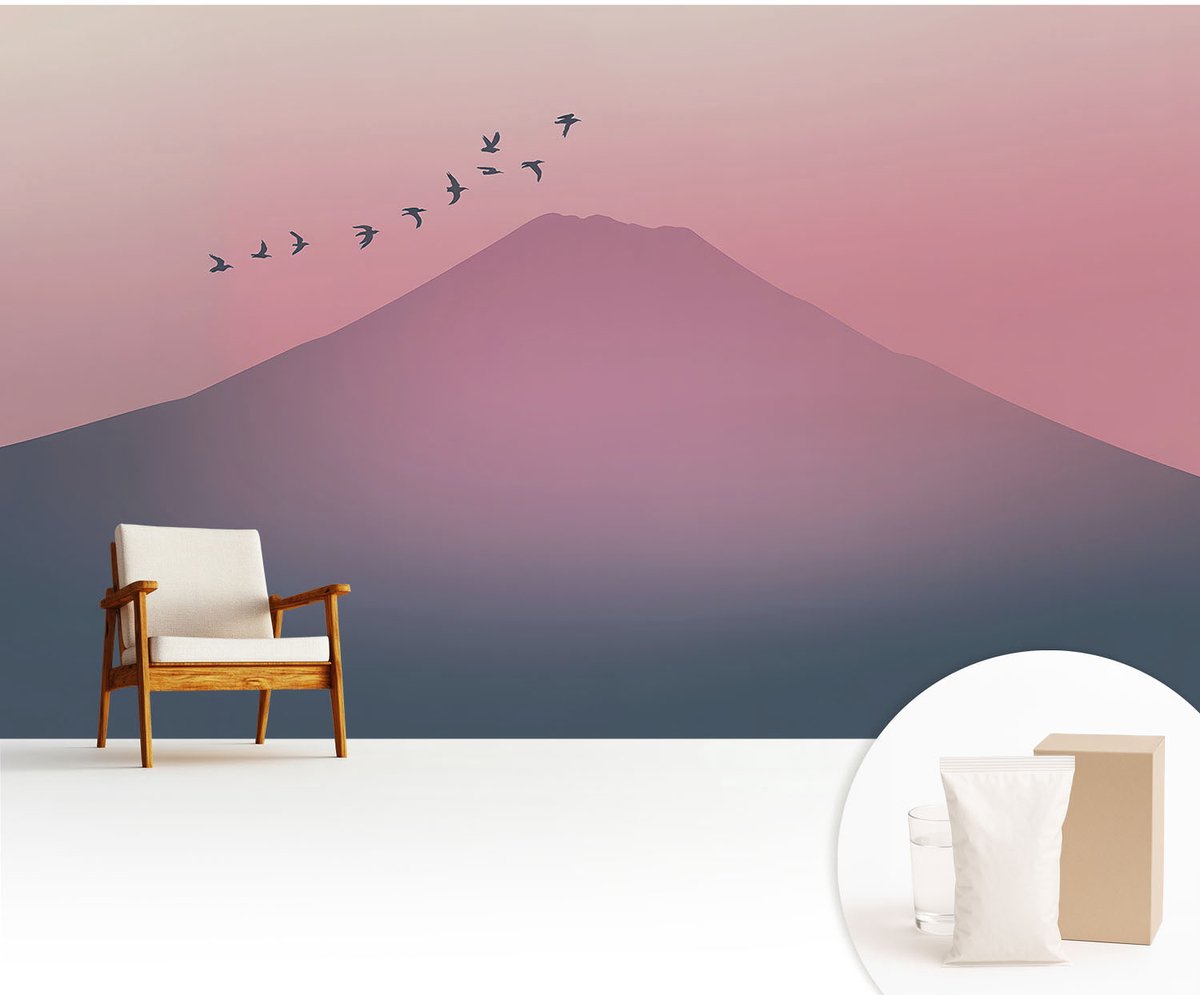 Wallfluent Fotobehang - Roze Vliesbehang - 416x254 cm - Bergwesten Muurschildering - Gang behang Landschappen - Fotobehang Vlies - Slaapkamer behang