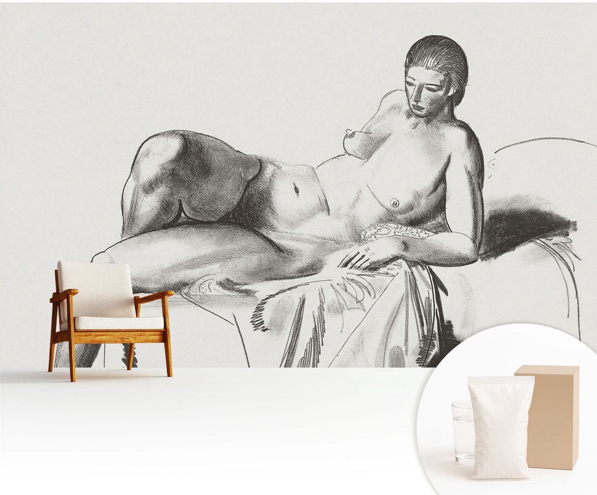 Wallfluent Fotobehang - Wit Vliesbehang - 416x254 cm - Artistiek Naakt Fotobehang Vlies - Hal behang Deel - Muurschildering - Woonkamer behang
