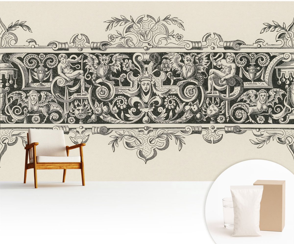 Wallfluent Fotobehang - Zwart-Wit Vliesbehang - 416x254 cm - Mythologische Motieven Fotobehang Vlies - Woonkamer behang Deel - Muurschildering - Woonkamer behang
