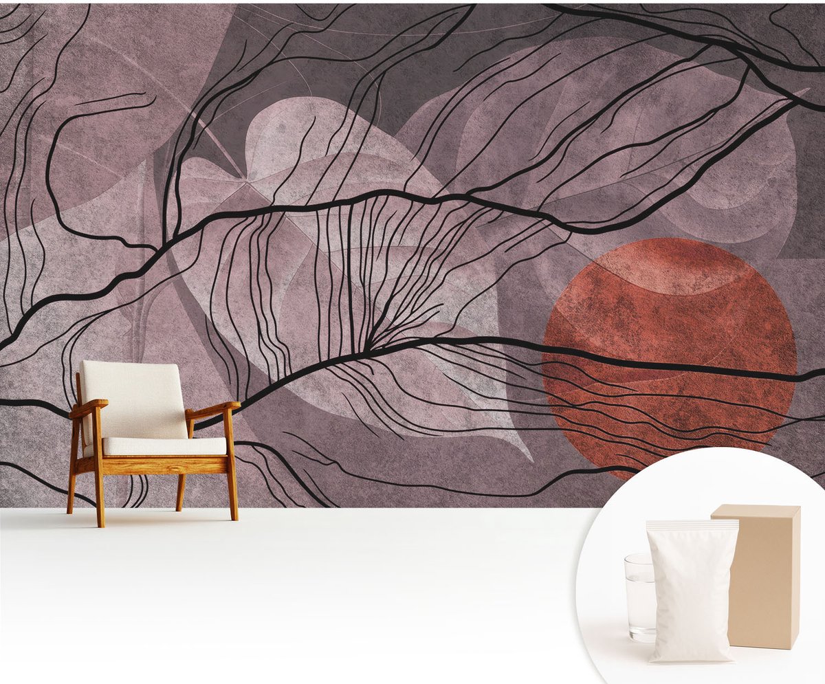 Wallfluent Fotobehang - Grijs Vliesbehang - 416x254 cm - Energetische Abstractie Muurschildering - Gang behang Abstractie - Fotobehang Vlies - Gang behang