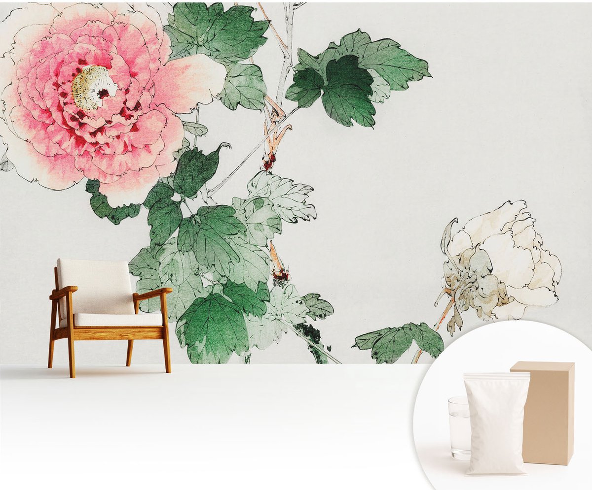 Wallfluent Fotobehang - Groente Vliesbehang - 416x254 cm - Subtiele Bloemen Fotobehang Vlies - Woonkamer behang Bloemen En Planten - Muurschildering - Woonkamer behang