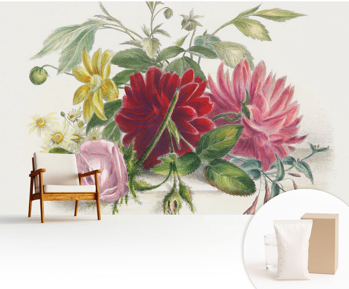 Wallfluent Fotobehang - Groente Vliesbehang - 416x254 cm - Bloemenboeket Fotobehang Vlies - Woonkamer behang Bloemen En Planten - Muurschildering - Hal behang