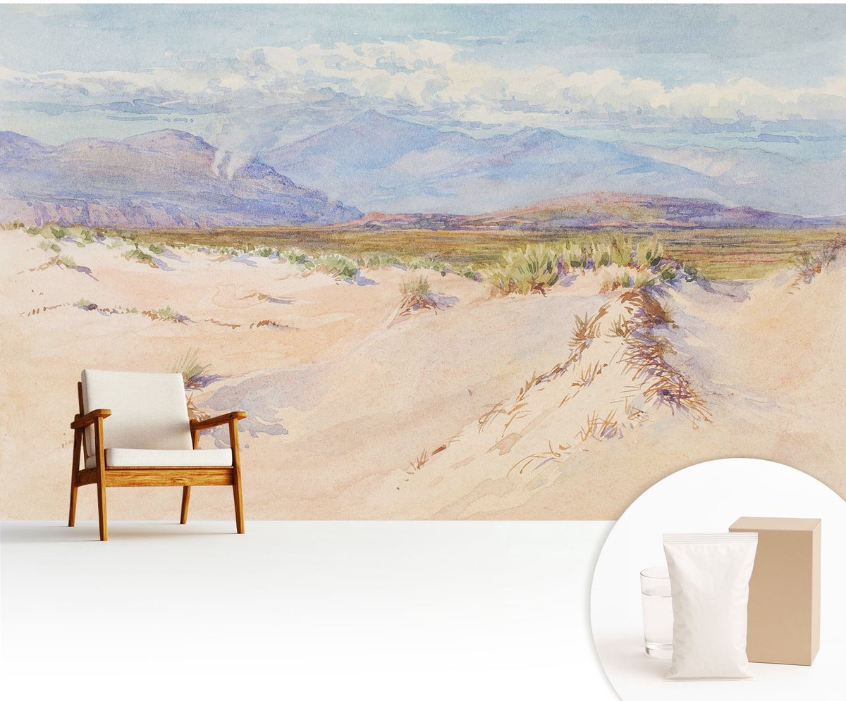 Wallfluent Fotobehang - Wit Vliesbehang - 416x254 cm - Woestijnlandschap Muurschildering - Slaapkamer behang Landschappen - Fotobehang Vlies - Slaapkamer behang