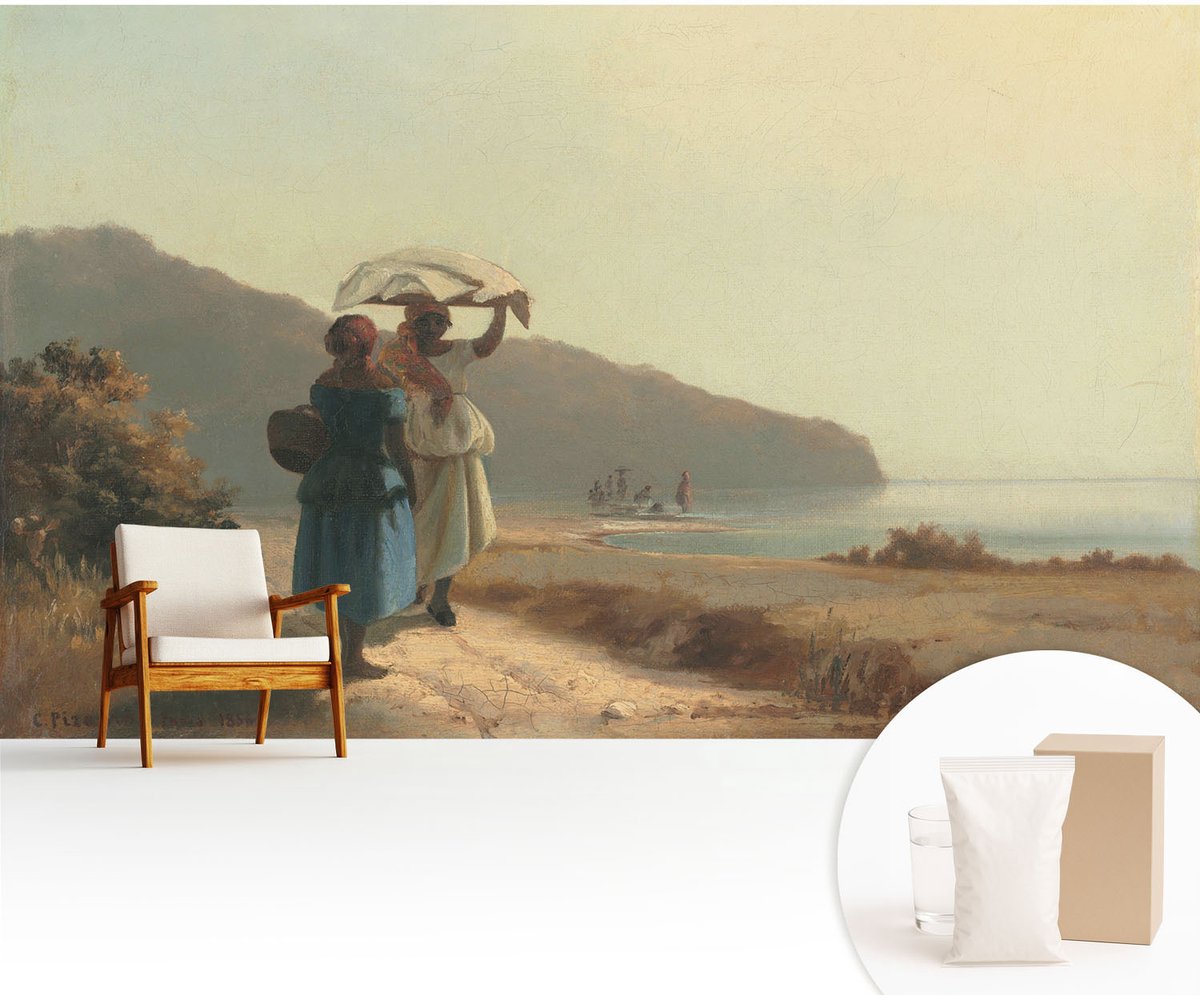 Wallfluent Fotobehang - Beige Vliesbehang - 416x254 cm - Een Wandeling Langs De Kust Muurschildering - Slaapkamer behang Landschappen - Fotobehang Vlies - Slaapkamer behang