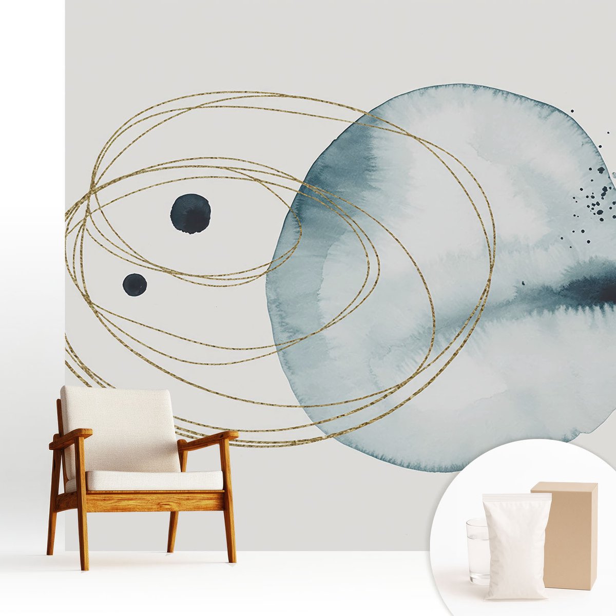 Wallfluent Fotobehang - Wit Vliesbehang - 250x250 cm - Abstracte Verbinding Fotobehang Vlies - Woonkamer behang Abstractie - Muurschildering - Woonkamer behang