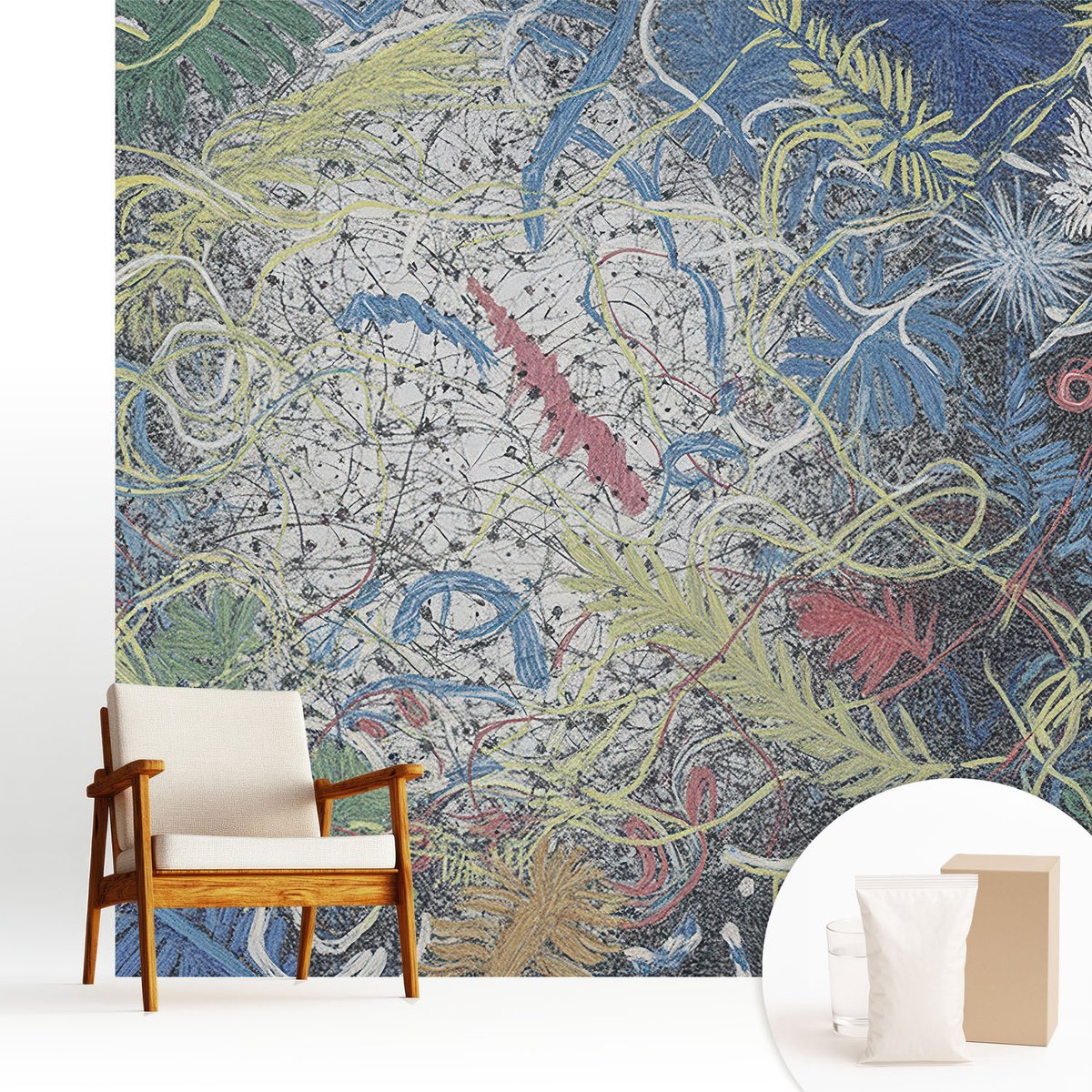 Wallfluent Fotobehang - Blauw Vliesbehang - 250x250 cm - Plantenwervels Muurschildering - Slaapkamer behang Abstractie - Fotobehang Vlies - Gang behang