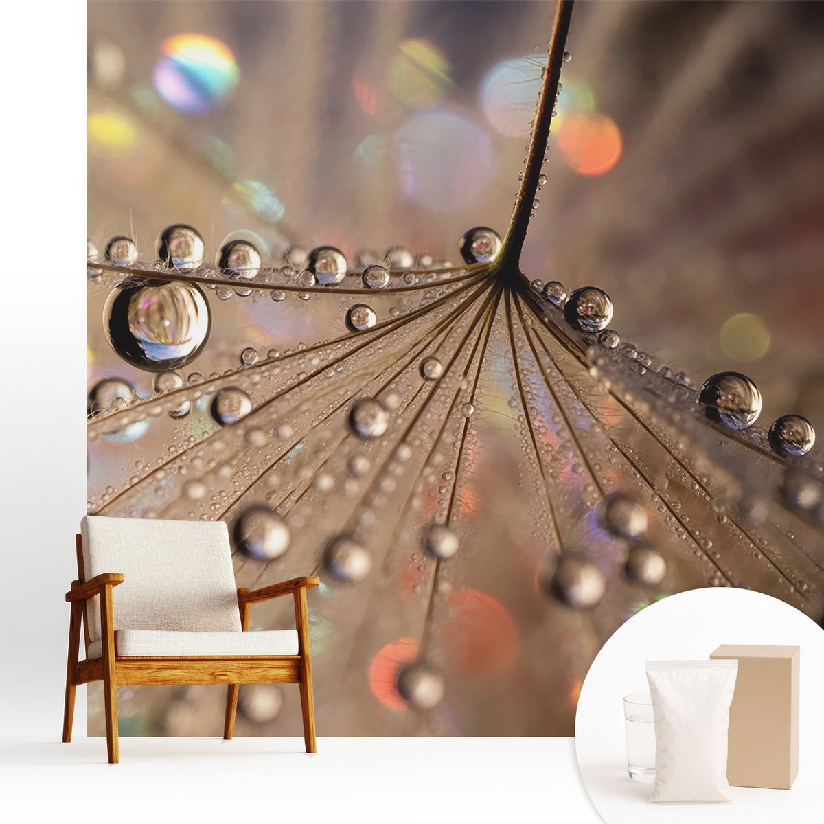 Wallfluent Fotobehang - Beige Vliesbehang - 250x250 cm - Pareldruppels Fotobehang Vlies - Hal behang Texturen - Muurschildering - Woonkamer behang