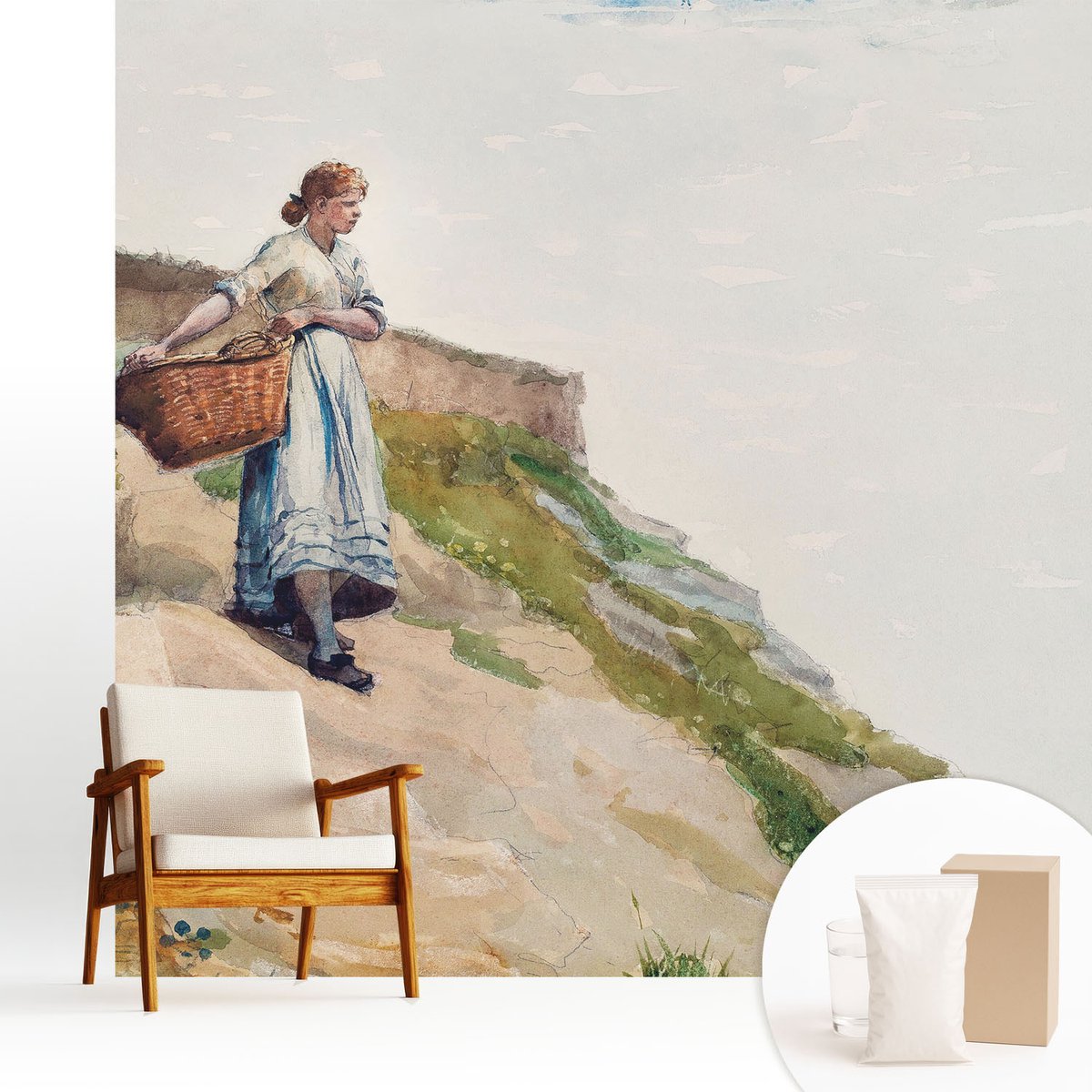 Wallfluent Fotobehang - Wit Vliesbehang - 250x250 cm - Vrouwelijk Landschap Muurschildering - Gang behang Mensen - Fotobehang Vlies - Slaapkamer behang