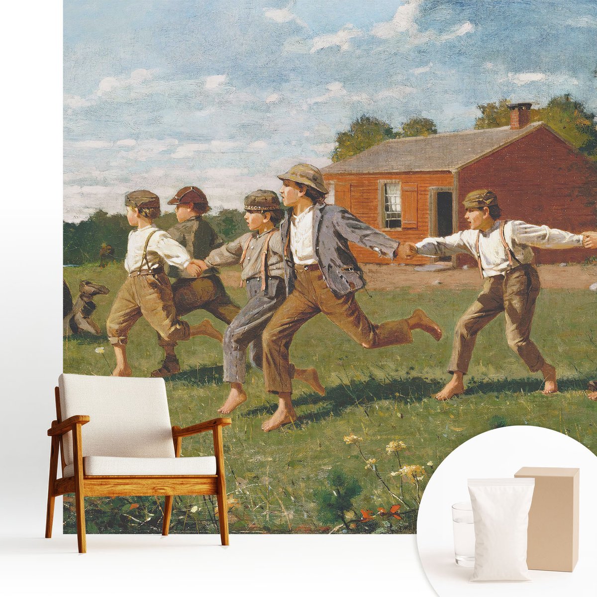 Wallfluent Fotobehang - Bruin Vliesbehang - 250x250 cm - Vrolijk Plezier Fotobehang Vlies - Hal behang Mensen - Muurschildering - Hal behang