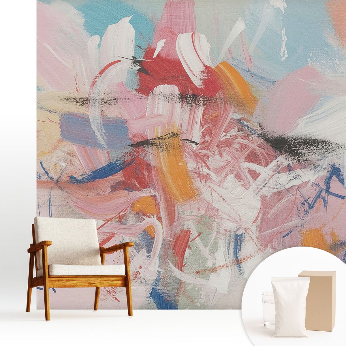 Wallfluent Fotobehang - Roze Vliesbehang - 250x250 cm - Harmonieuze Abstractie Muurschildering - Slaapkamer behang Abstractie - Fotobehang Vlies - Slaapkamer behang