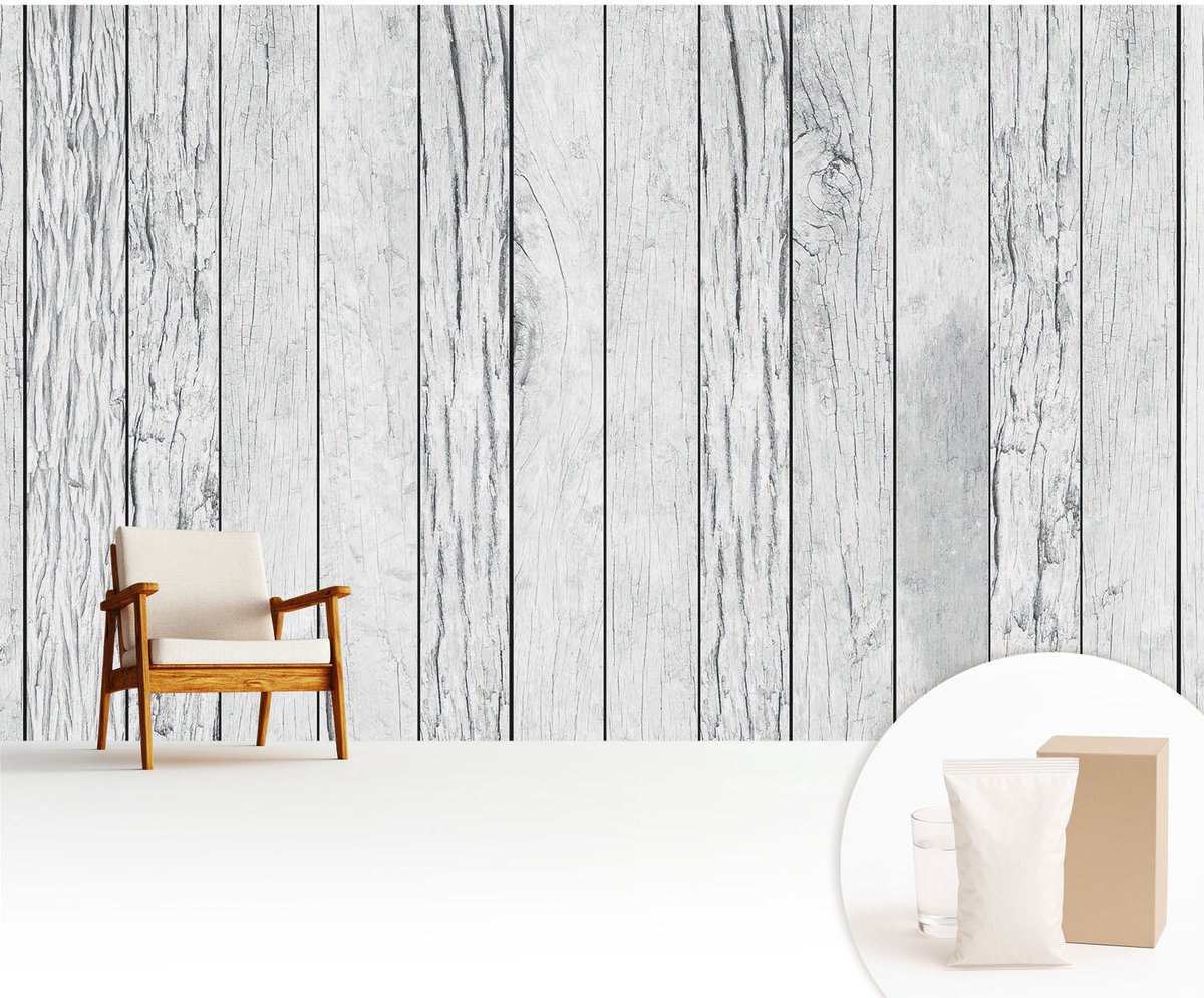 Wallfluent Fotobehang - Wit Vliesbehang - 416x254 cm - Vintage Sfeer Fotobehang Vlies - Hal behang Texturen - Muurschildering - Hal behang