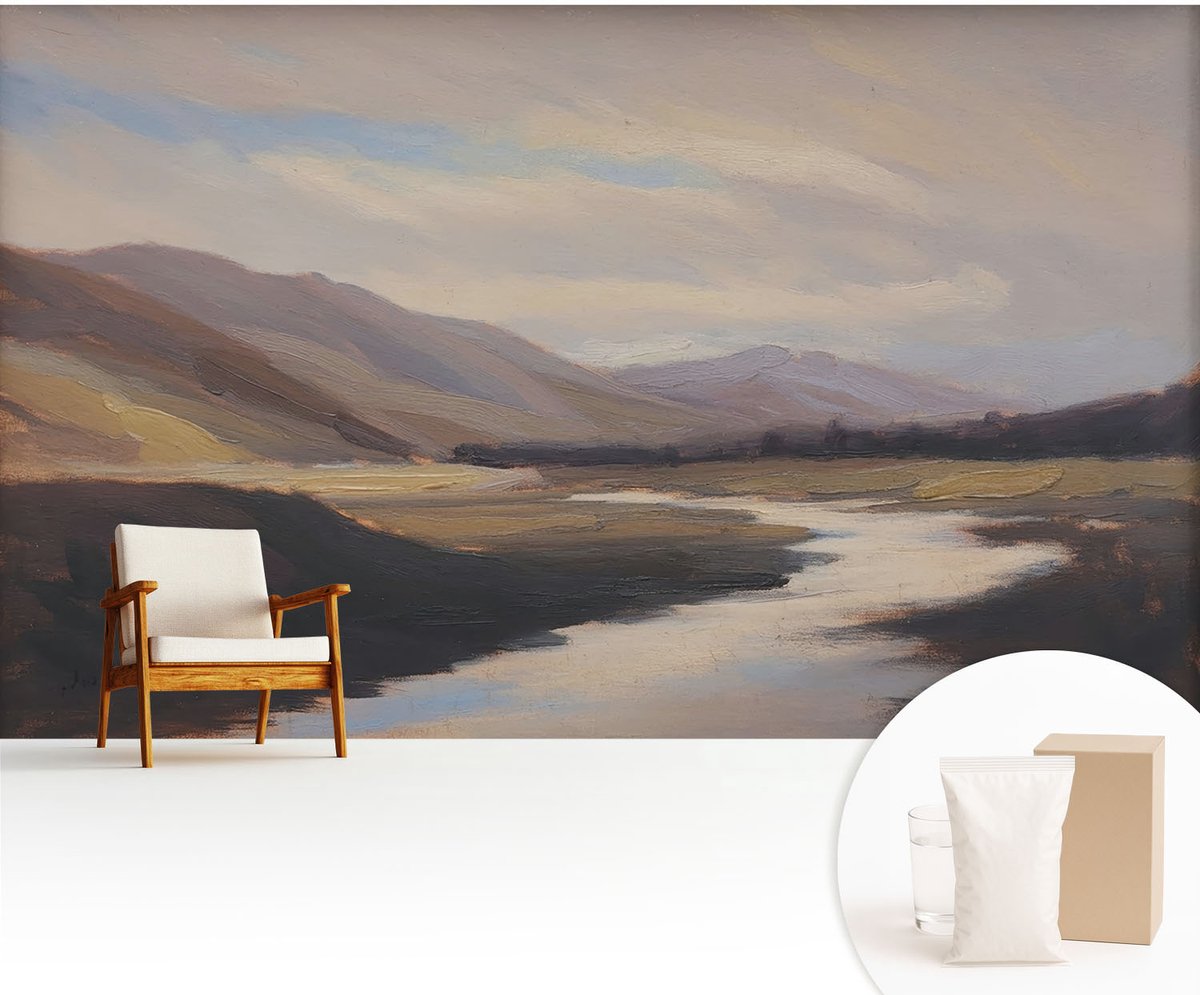 Wallfluent Fotobehang - Bruin Vliesbehang - 416x254 cm - Natuurlijke Rust Muurschildering - Slaapkamer behang Landschappen - Fotobehang Vlies - Slaapkamer behang