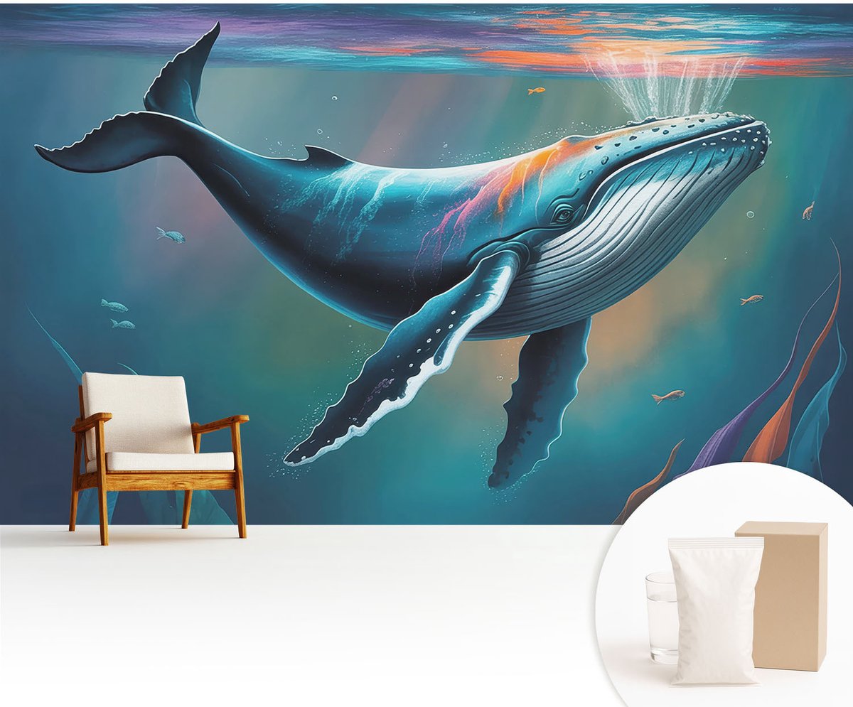 Wallfluent Fotobehang - Blauw Vliesbehang - 416x254 cm - Zeereus Fotobehang Vlies - Woonkamer behang Dieren - Muurschildering - Hal behang