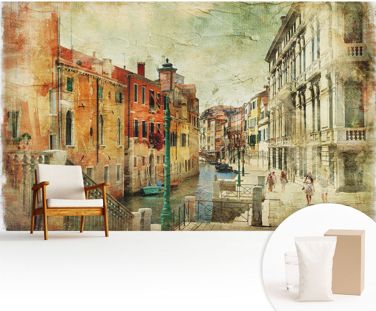 Wallfluent Fotobehang - Oranje Vliesbehang - 416x254 cm - Stedelijke Impressie Fotobehang Vlies - Hal behang Steden - Muurschildering - Woonkamer behang