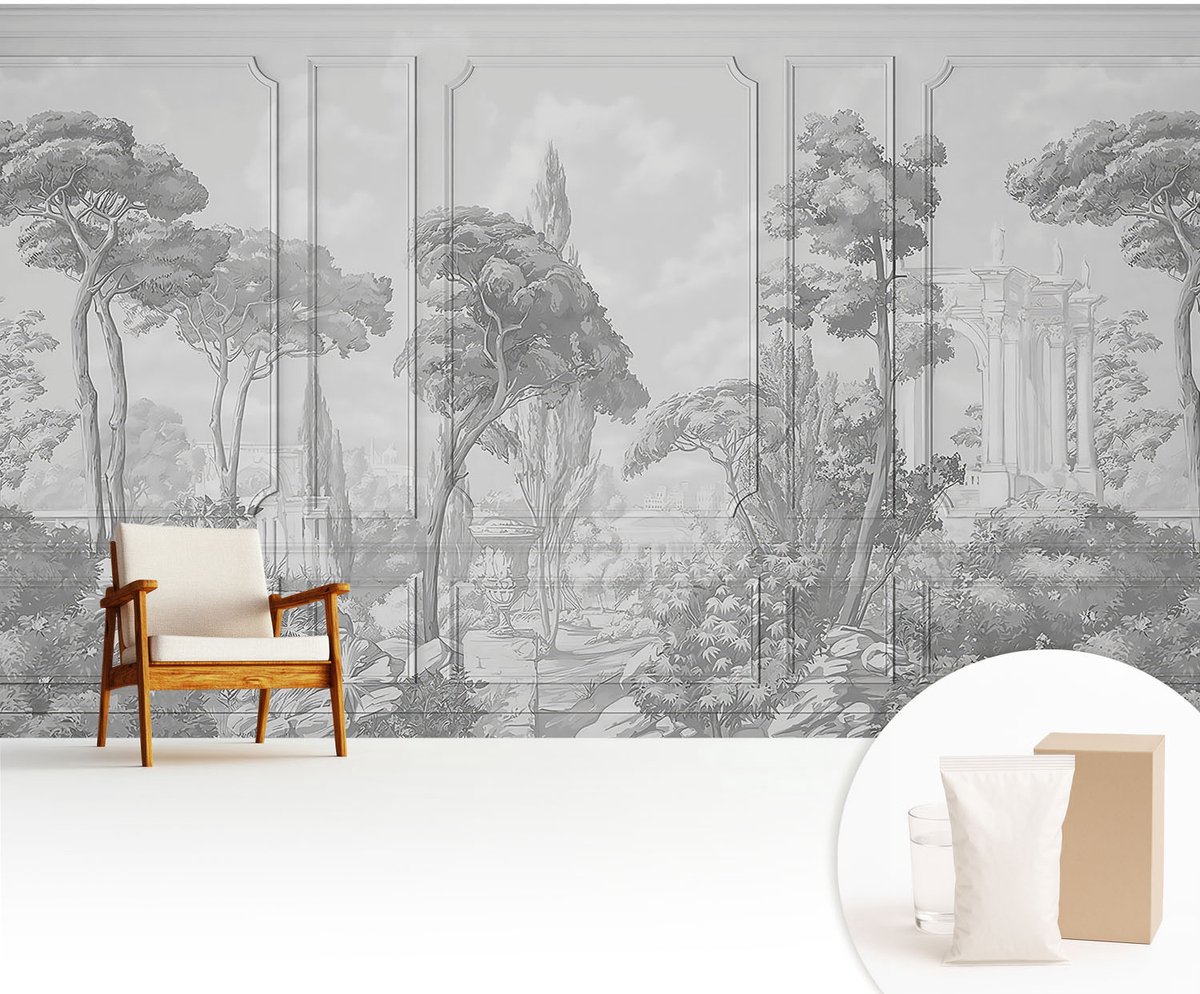 Wallfluent Fotobehang - Grijs Vliesbehang - 416x254 cm - Atmosferische Aard Muurschildering - Gang behang Landschappen - Fotobehang Vlies - Gang behang