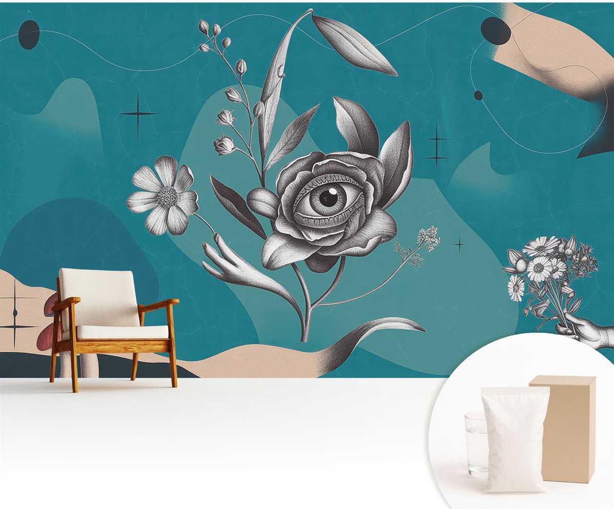 Wallfluent Fotobehang - Blauw Vliesbehang - 416x254 cm - Bloem Oog Muurschildering - Slaapkamer behang Deel - Fotobehang Vlies - Gang behang