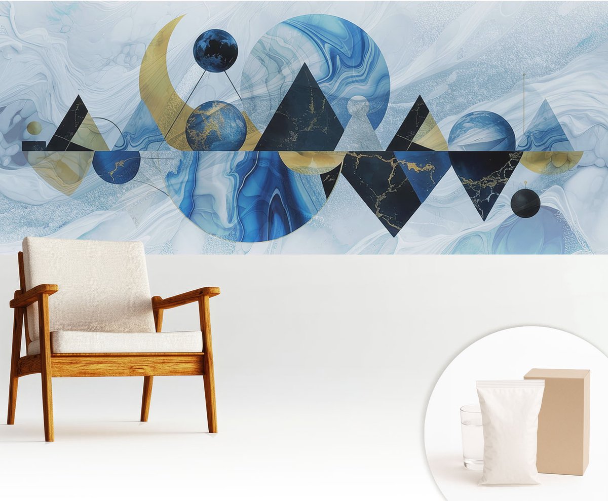 Wallfluent Fotobehang - Wit Vliesbehang - 250x104 cm - Kosmische Elegantie Muurschildering - Gang behang Abstractie - Fotobehang Vlies - Slaapkamer behang