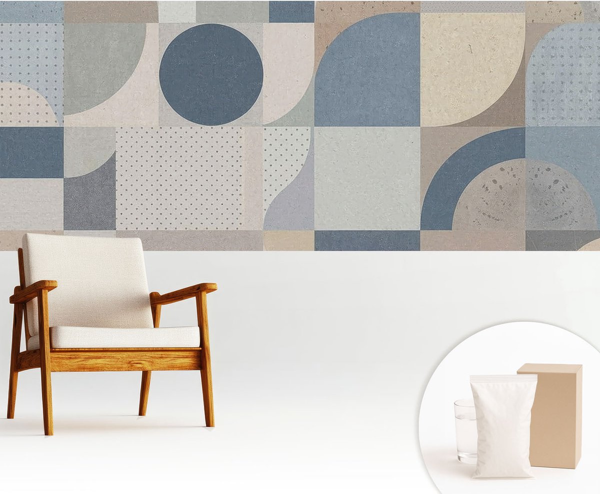 Wallfluent Fotobehang - Grijs Vliesbehang - 250x104 cm - Geometrische Mozaïek Muurschildering - Gang behang Geometrie - Fotobehang Vlies - Gang behang
