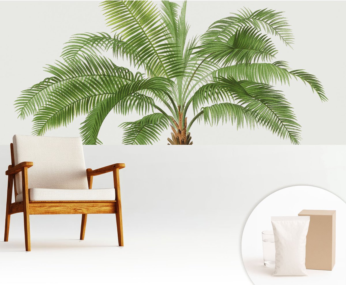 Wallfluent Fotobehang - Groente Vliesbehang - 250x104 cm - Glanzende Palmboom Fotobehang Vlies - Hal behang Bloemen En Planten - Muurschildering - Hal behang