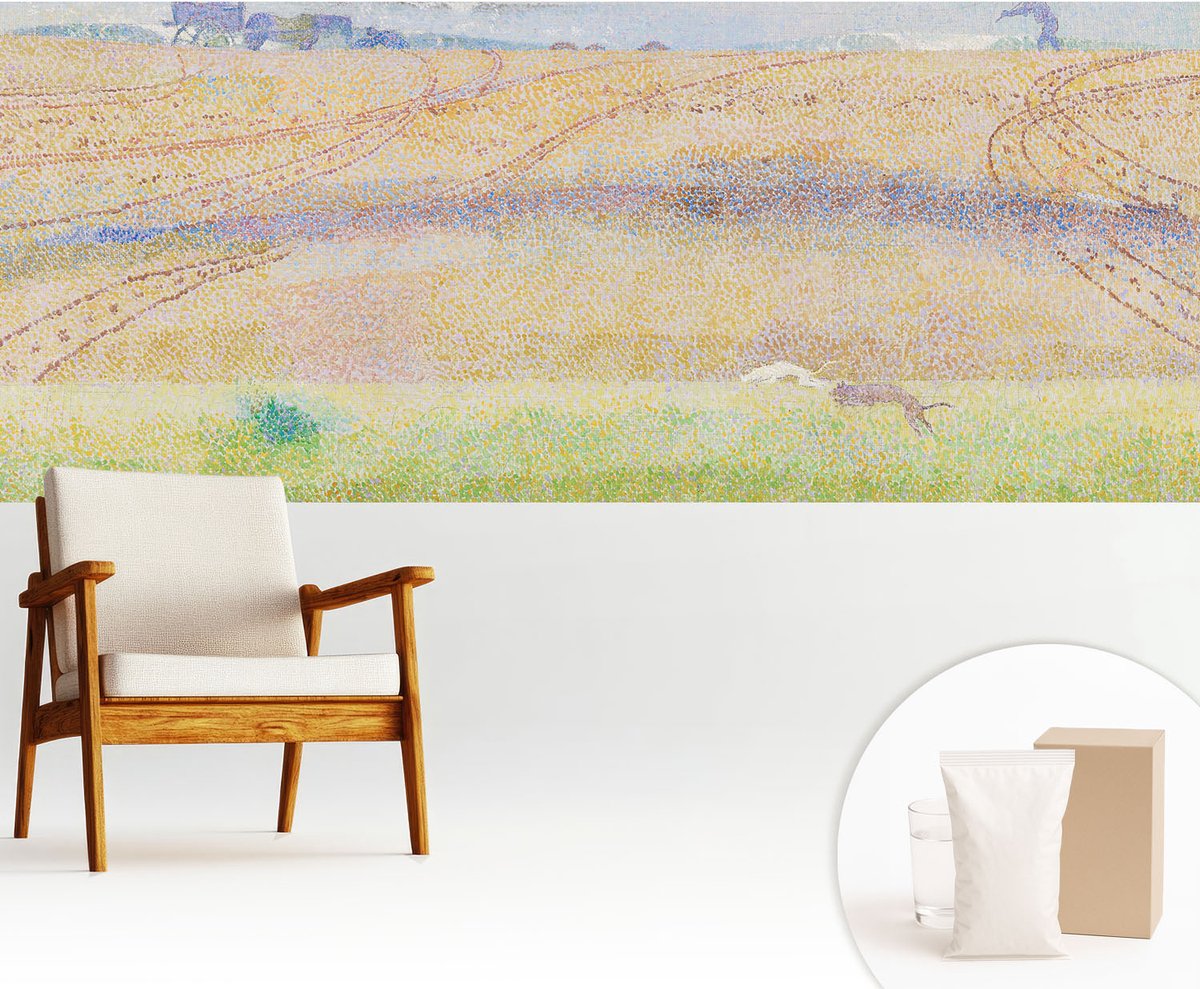 Wallfluent Fotobehang - Grijs Vliesbehang - 250x104 cm - Zomerveld Fotobehang Vlies - Woonkamer behang Landschappen - Muurschildering - Woonkamer behang