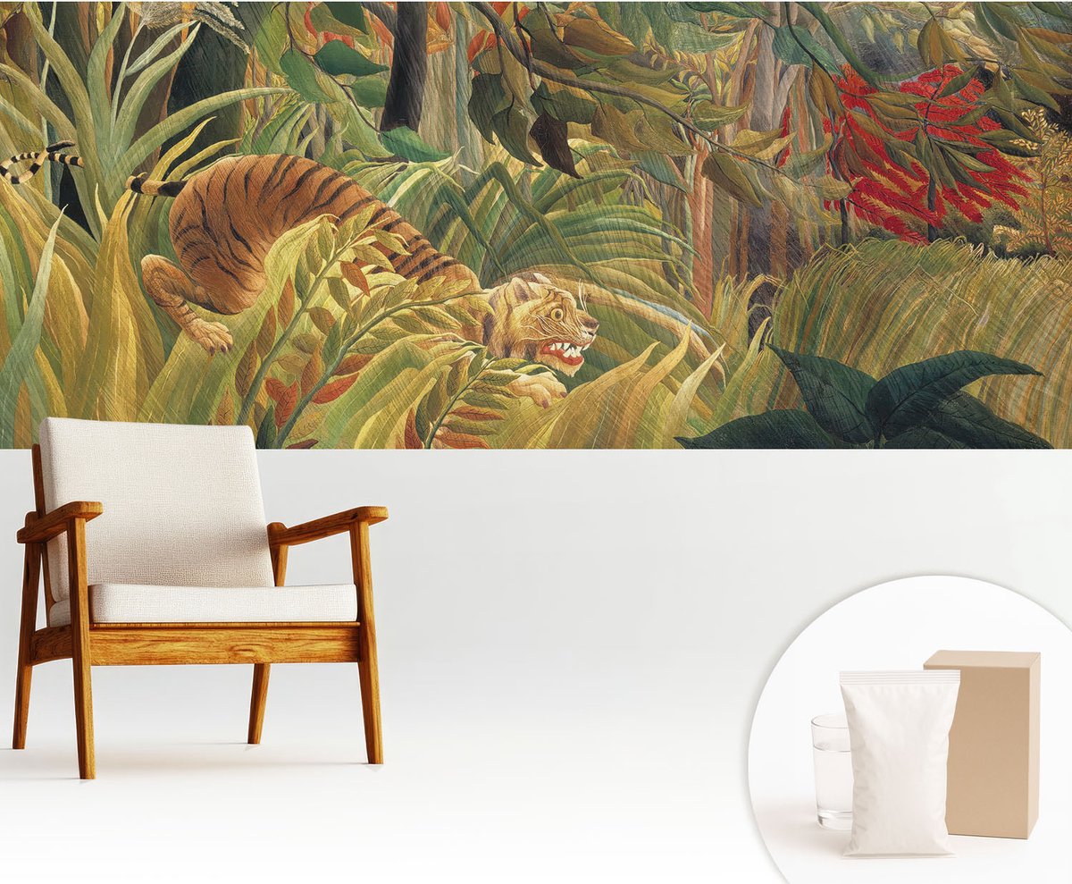 Wallfluent Fotobehang - Groente Vliesbehang - 250x104 cm - Exotische Tijger Fotobehang Vlies - Woonkamer behang Bloemen En Planten - Muurschildering - Woonkamer behang