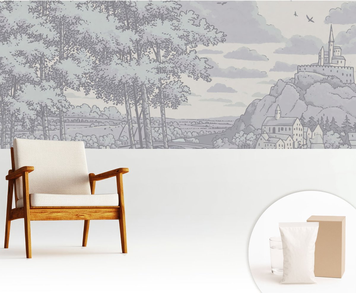 Wallfluent Fotobehang - Grijs Vliesbehang - 250x104 cm - Sprookjesachtig Landschap Muurschildering - Gang behang Landschappen - Fotobehang Vlies - Slaapkamer behang