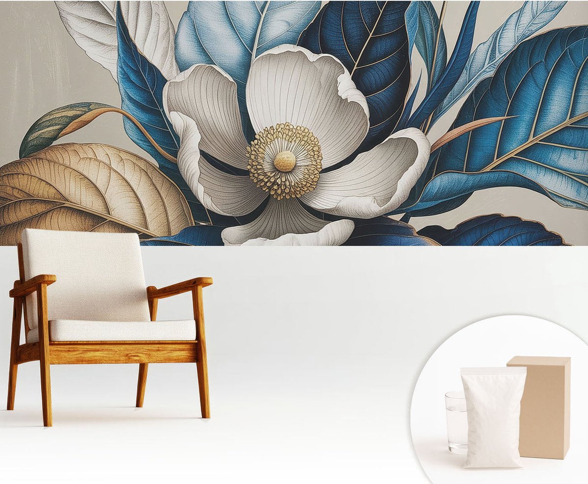 Wallfluent Fotobehang - Wit Vliesbehang - 250x104 cm - Elegante Flora Muurschildering - Slaapkamer behang Bloemen En Planten - Fotobehang Vlies - Slaapkamer behang