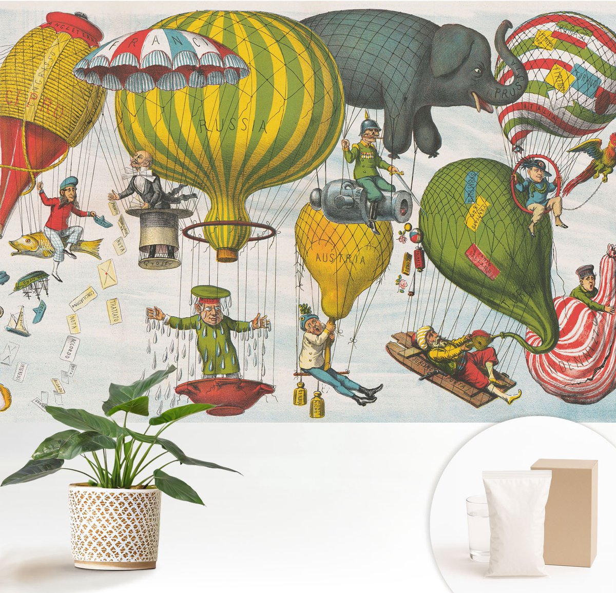 Wallfluent Fotobehang - Geel Vliesbehang - 152x104 cm - Ballonvaart Muurschildering - Gang behang Deel - Fotobehang Vlies - Slaapkamer behang