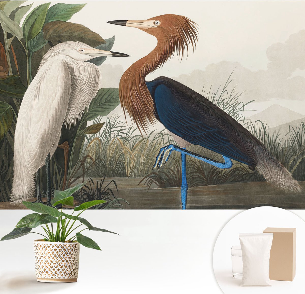 Wallfluent Fotobehang - Groente Vliesbehang - 152x104 cm - Vogels In Planten Fotobehang Vlies - Woonkamer behang Dieren - Muurschildering - Woonkamer behang