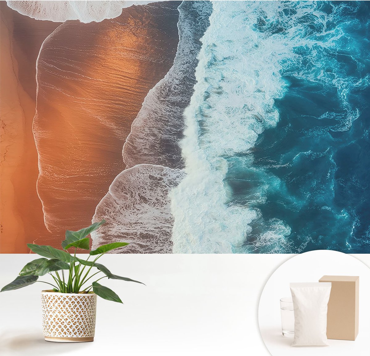 Wallfluent Fotobehang - Oranje Vliesbehang - 152x104 cm - Mariene Symbiose Fotobehang Vlies - Hal behang Landschappen - Muurschildering - Hal behang
