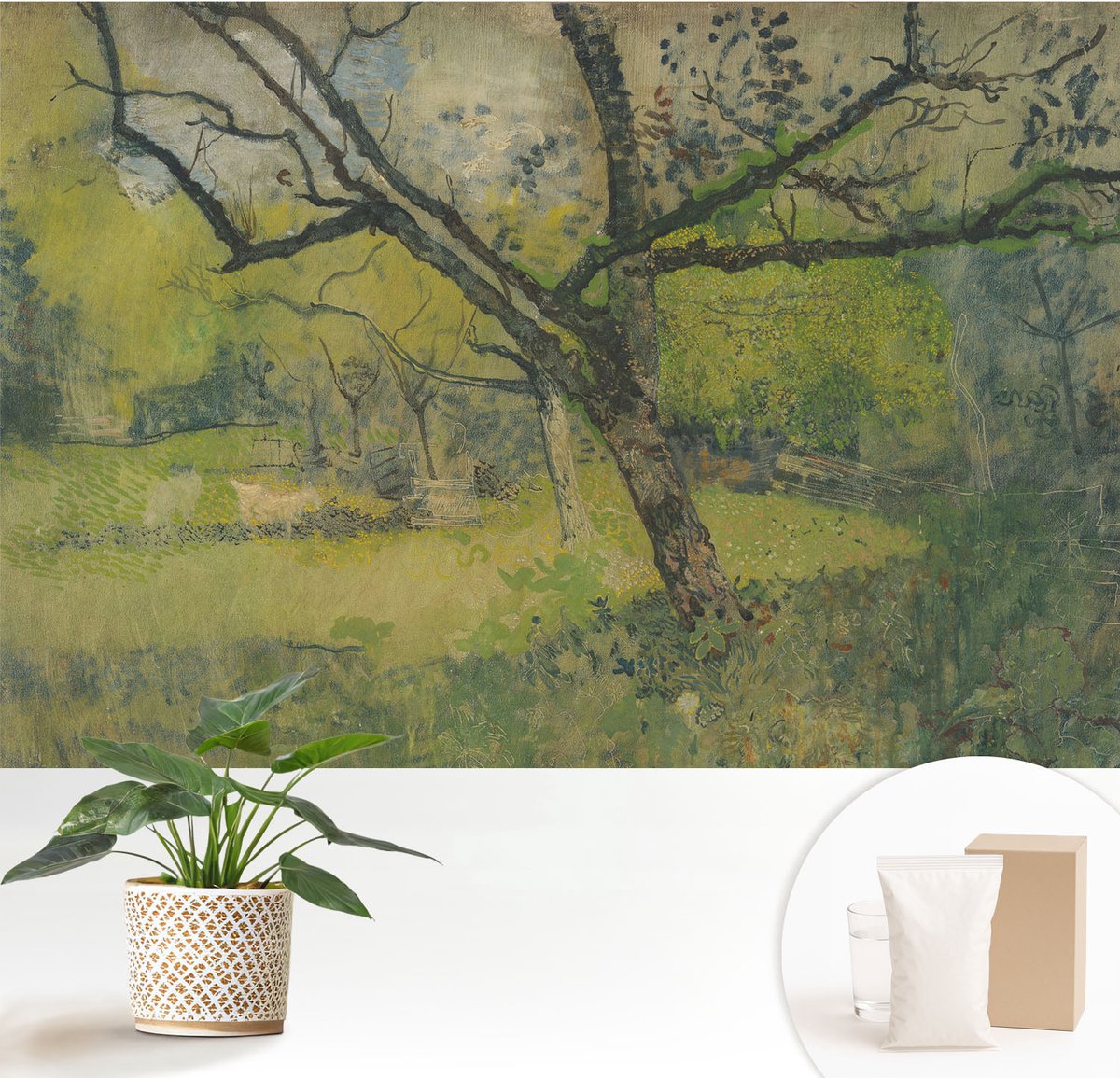 Wallfluent Fotobehang - Groente Vliesbehang - 152x104 cm - Groen Landschap Fotobehang Vlies - Hal behang Bloemen En Planten - Muurschildering - Hal behang