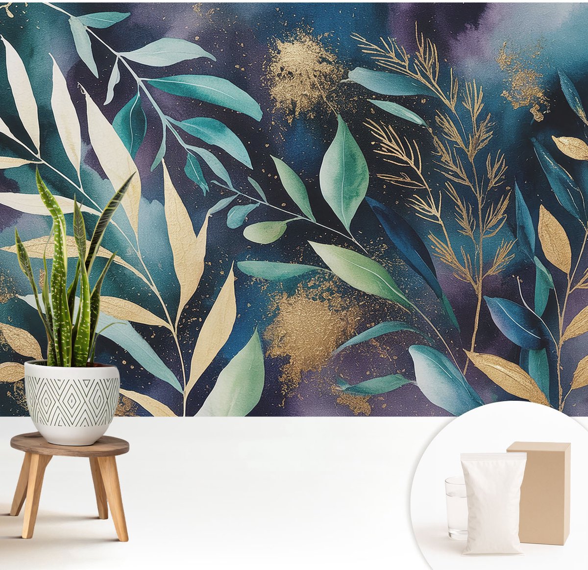 Wallfluent Fotobehang - Marine Vliesbehang - 208x146 cm - Botanische Bladeren Fotobehang Vlies - Hal behang Bloemen En Planten - Muurschildering - Woonkamer behang