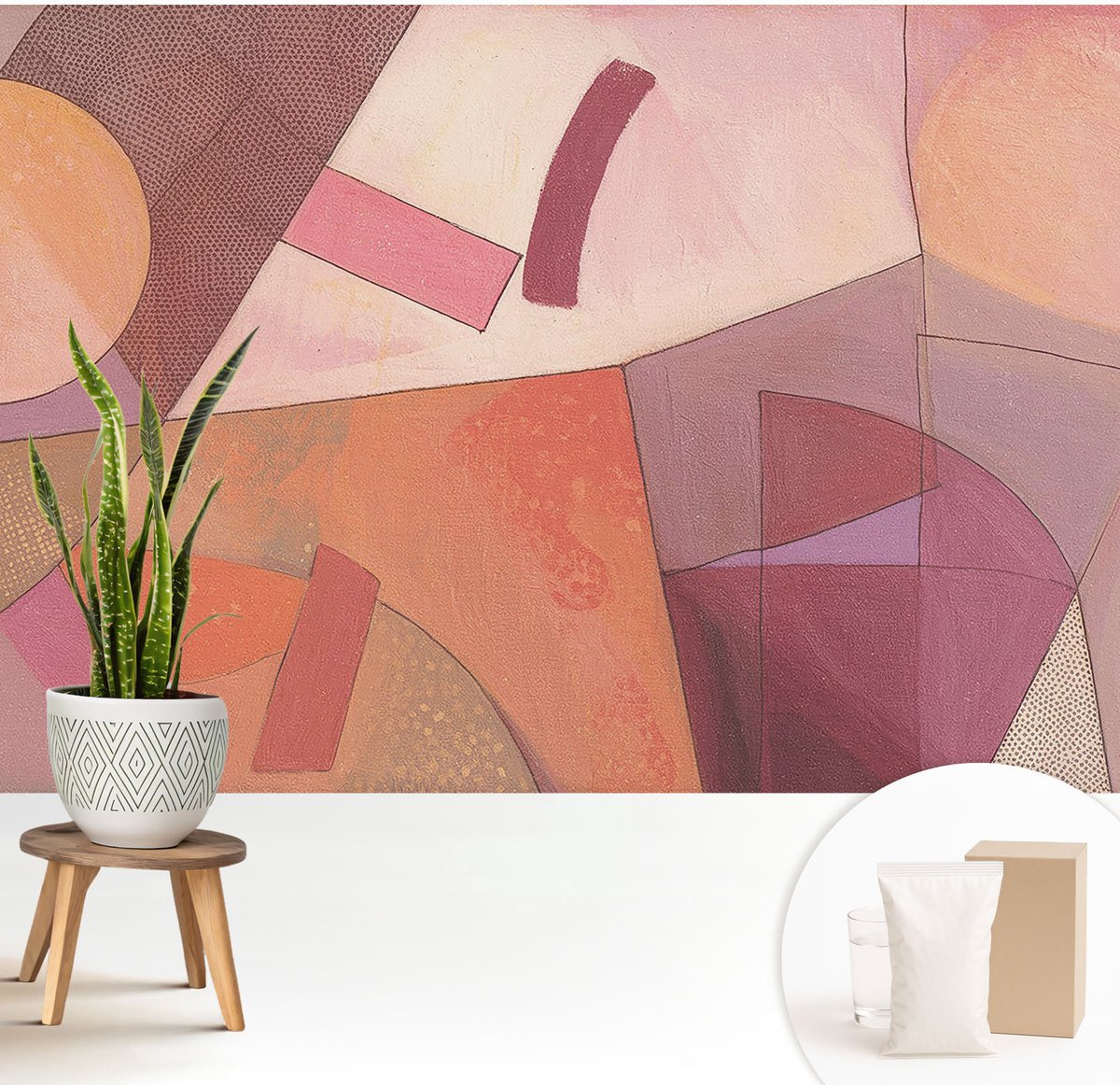 Wallfluent Fotobehang - Oranje Vliesbehang - 208x146 cm - Kleurrijke Vormen Muurschildering - Gang behang Abstractie - Fotobehang Vlies - Gang behang